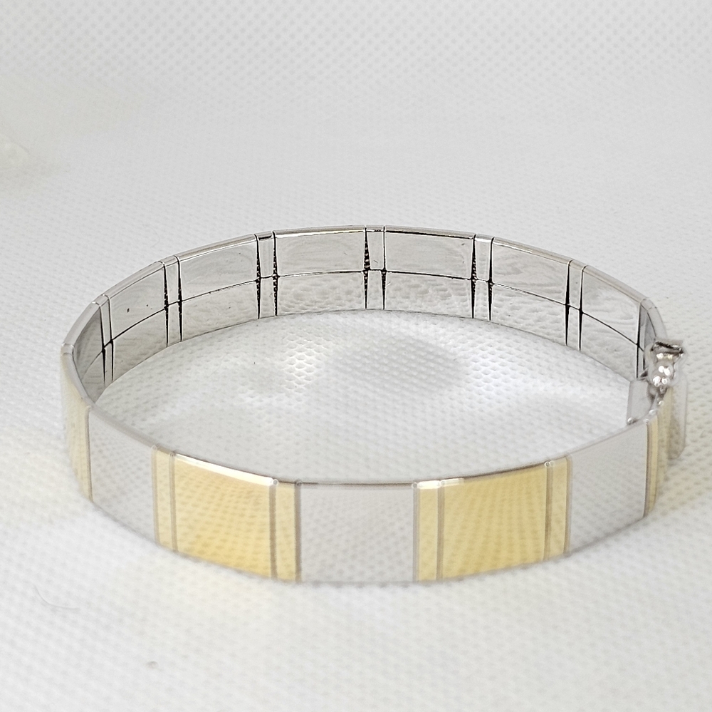 Vintage Italian Panel Bracelet in Sterling Silver & 18k Yellow Gold Vermeil.